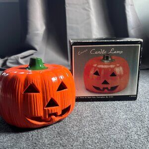 Vintage Ceramic Jack-O'-Lantern Pumpkin Candle Lamp Holder Halloween Decor
